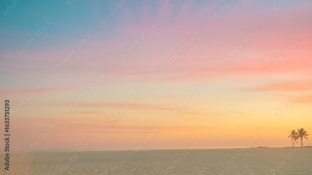 Fototapeta premium Couple walking on a beach at sunset with colorful sky