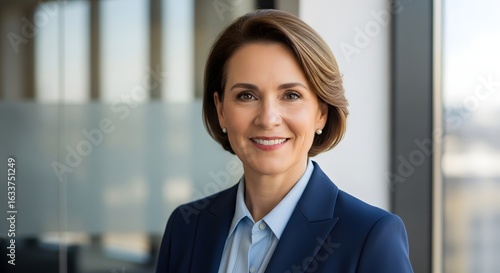 Confident mature businesswoman portrait. Successful female executive smiling in a modern corporate office with a window view. Free Download Confident mature businesswoman portrait. Successful female executive smiling in a modern corporate office with a window view. - GFXLoad