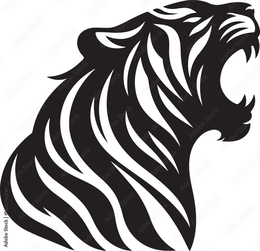 Obraz premium Stylized Tribal Tiger Head Vector Illustration on White Background