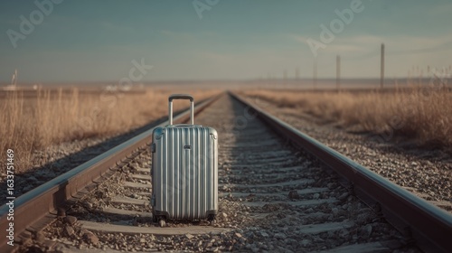 Wallpaper Mural Suitcase left on railway tracks during a quiet afternoon in a desolate landscape Torontodigital.ca