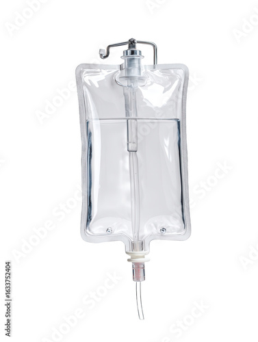 Medical intravenous iv bag with fluid isolated on transparent background