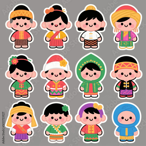 Wallpaper Mural Cute Cartoon Characters in Traditional Attire Torontodigital.ca