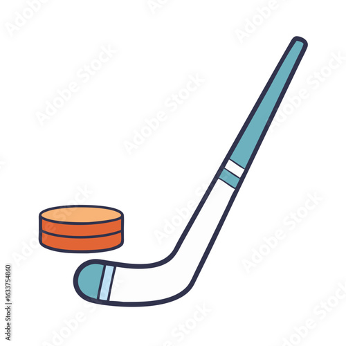 A hockey stick and puck vector graphic illustration in simple style