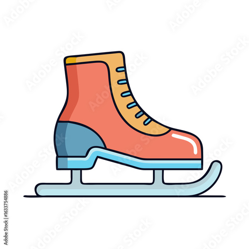 Cartoon illustration of a single ice skate on a white background image