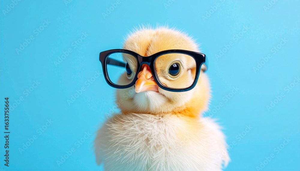 Obraz premium HD 8K stock photo of a chicken wearing glasses — humorous and quirky wallpaper with sharp detail and clean background