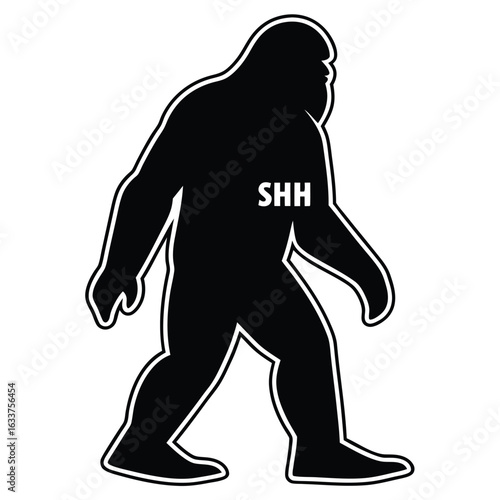 Bigfoot silhouette with shh text on chest for cryptid enthusiasts silhouette