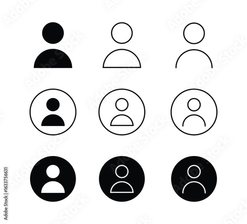 Diverse User Account Icon Set Representing Individuals and Profiles
