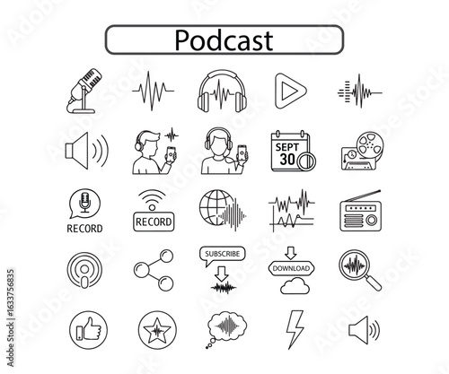  Podcast Vector Icons: Black & Line Art Graphics