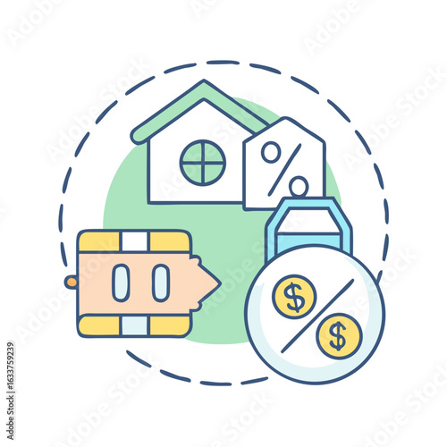 Mortgage interest rates and property investment comparison concept icon art illustration