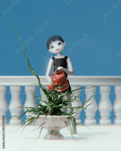 Cute little chibi girl. 3d render, 3d illustration.