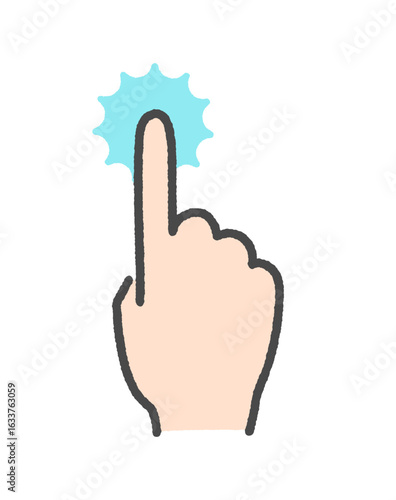 タップやタッチ、人差し指を立てる手の手書きアイコン - 強く押す･クリック、注目･オススメのイメージ