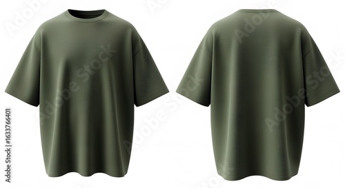 Olive Green Oversized T-shirt Front and Back Mockup on White