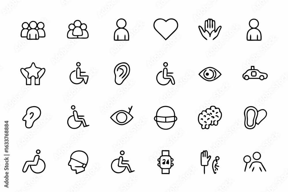 Fototapeta premium A human-centered minimalist collection focused on disability awareness, accessibility, and strength through graceful line drawing. Great for digital interfaces and outreach materials.