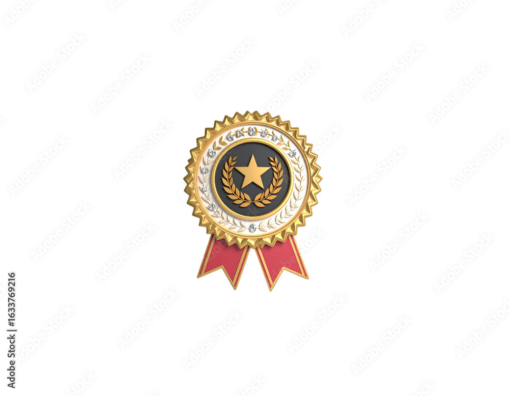 Naklejka premium Gold award medal with ribbon icon isolated on white background