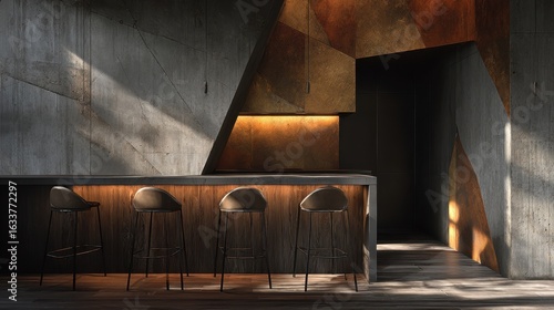 Wallpaper Mural Modern minimalist bar interior design showcasing geometric patterns and warm light, perfect for contemporary architecture themes Torontodigital.ca