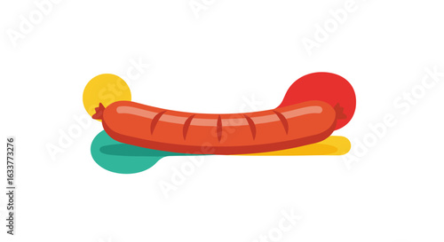 Juicy grilled sausage delight with colorful condiment accents and fun food presentation