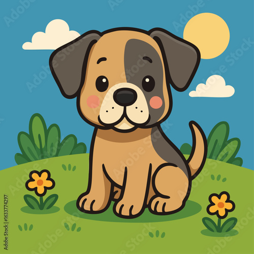 Adorable Great Dane Puppy Vector Illustration in Kawaii Cartoon Style