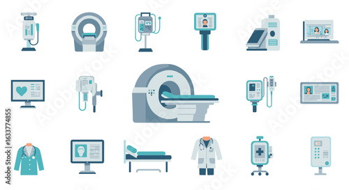 Medical equipment icons set with modern flat design for healthcare applications