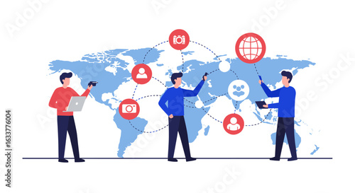 Global social media network concept with flat design elements and connected people