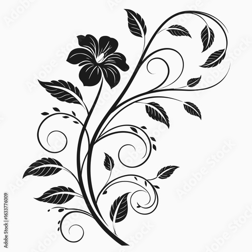 Floral vine design with swirling stems and detailed leaves, black and white vector.

Floral vine design with swirling stems and detailed leaves, black and white vecto
