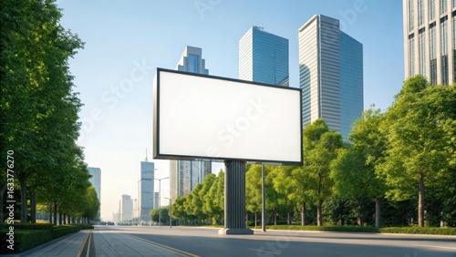 Wallpaper Mural Large blank white billboard on a city street lined with trees and modern buildings Torontodigital.ca