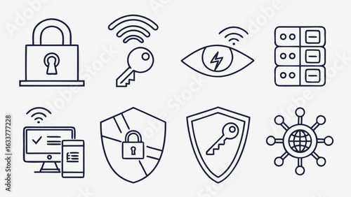 cyber security set of web icons in line style
