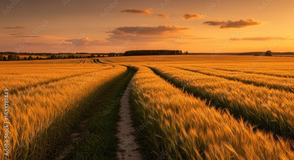 Obraz premium Wheat Field at Sunset