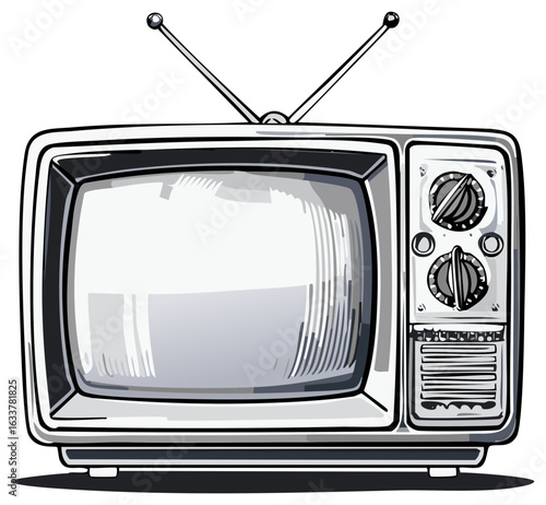 Cartoon Style Retro Television Set with Antennae Dials and Screen vector illustration