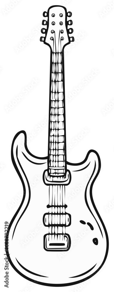 Obraz premium Electric Guitar Outline Drawing, Musical Instrument Illustration, Musical Hobby, Vector Art