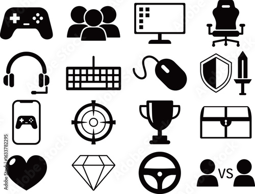 ゲームのアイコン16種セット　モノトーン