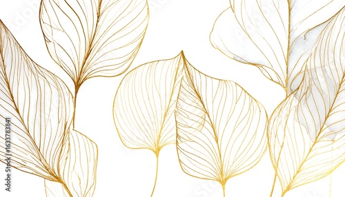 Gold leaf line art on white background; elegant, minimalist design
