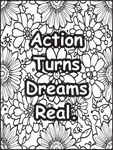 Floral coloring page for kids and adults: Printable floral pattern: Positive saying to color