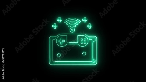 Gaming Device Animation with Glowing Lines on Black Background