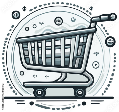Modern monochrome shopping cart illustration for e-commerce and retail business
