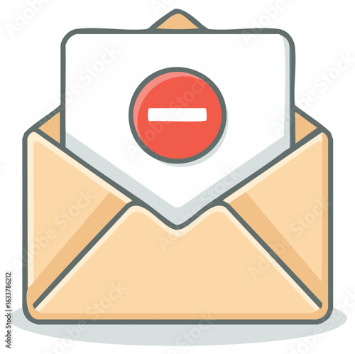 Email rejected symbol displayed on a letter inside an envelope