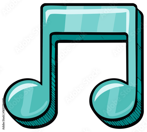 Turquoise musical note with a cartoon-style outline in a bright teal tone.
