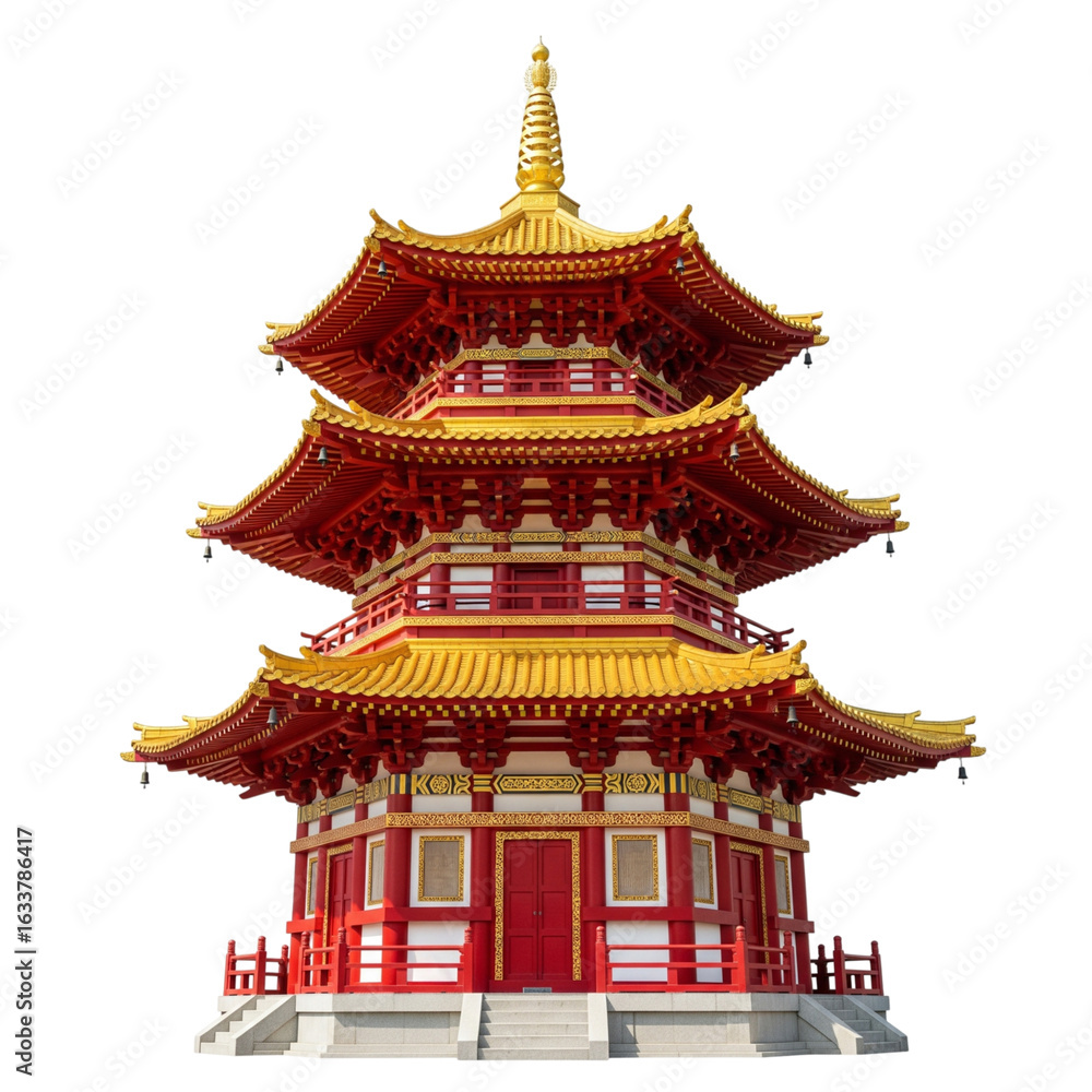 Fototapeta premium Traditional asian pagoda architecture isolated on transparent background