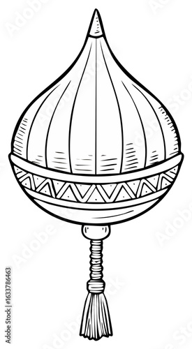 Traditional exotic ornamental design with tassel and geometric pattern