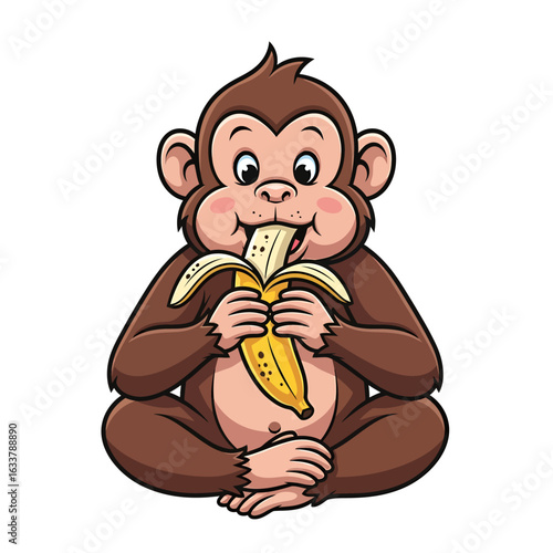 Cute Cartoon Monkey Eating a Banana