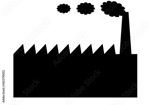Silhouette of factory building with chimney and smoke. Illustration made August 7th, 2025, Zurich, Switzerland.