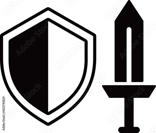 剣と盾のアイコン　モノトーン