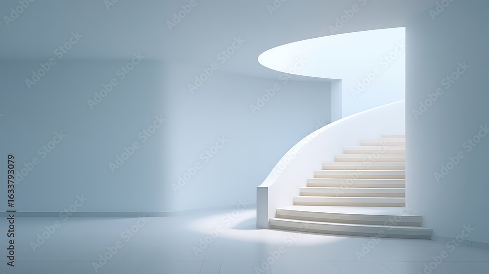 Fototapeta premium Modern Minimalist Staircase in Bright Interior Space