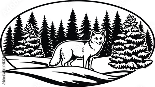 Black vector silhouette of a wild horse in the woods