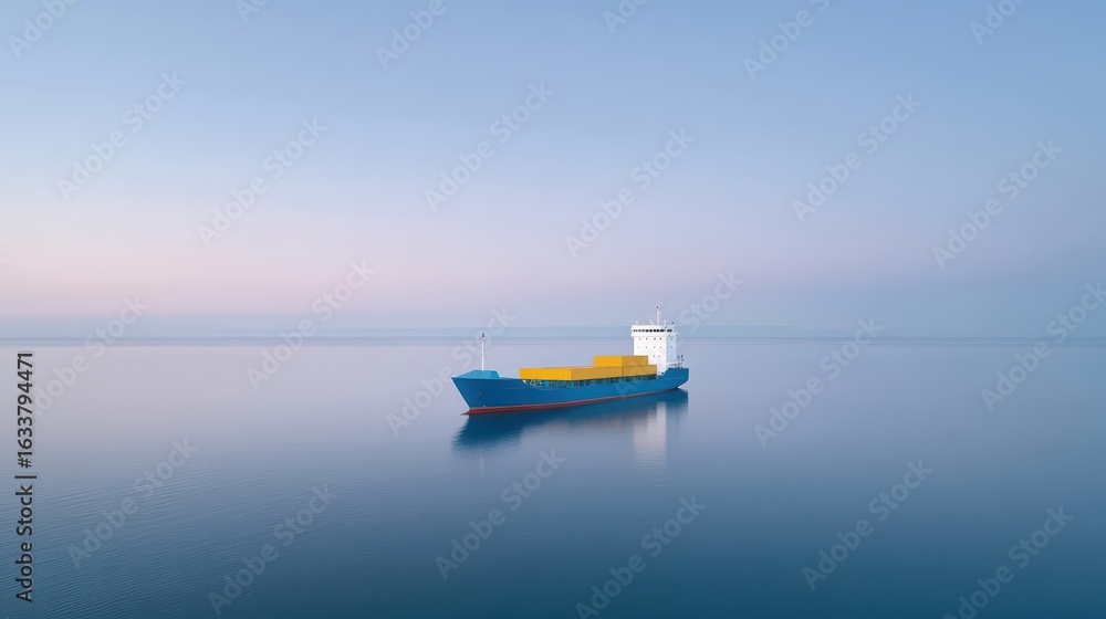 Naklejka premium Tranquil Container Ship in Calm Waters at Dawn