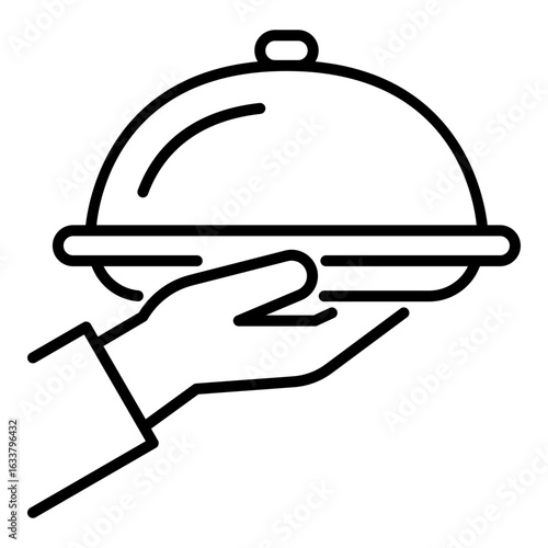 Hand holding a serving tray icon. Represents restaurant service, fine dinning, catering and professional service.