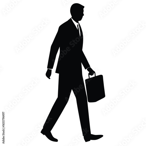 Set Black Silhouette Business Travelers with Luggage on White Background. Woman And Man Traveling Silhouette Vectors. business travel silhouette set white background, Man Walking with a bag.