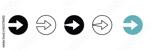 Set of right directional arrows with circle. colorful arrows symbol.