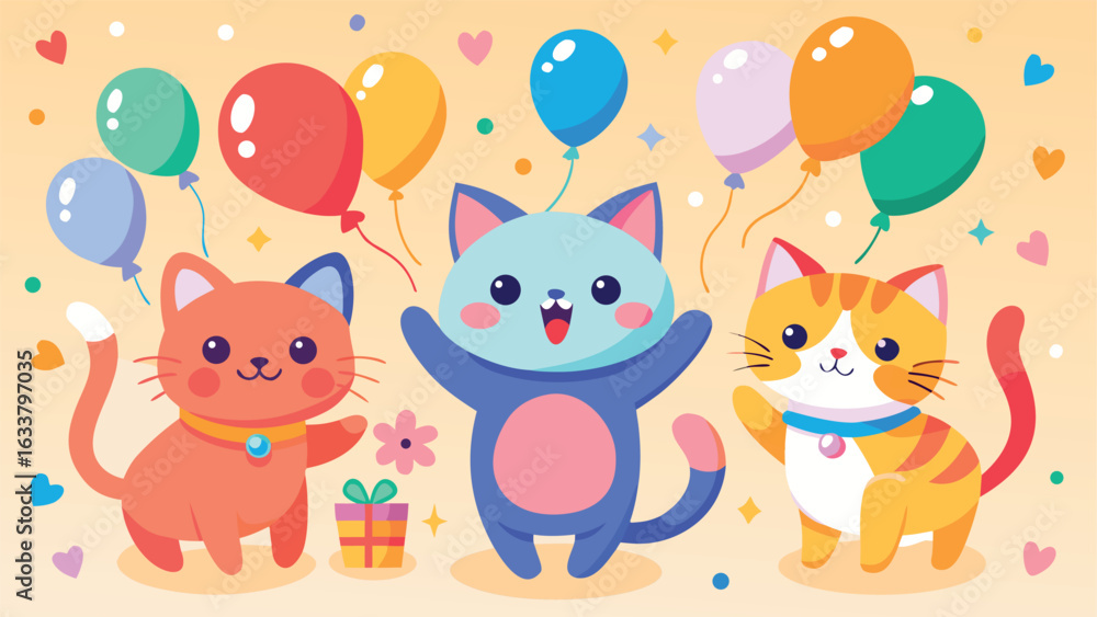 Naklejka premium Colorful Cat Vector Illustration for National Cat Day