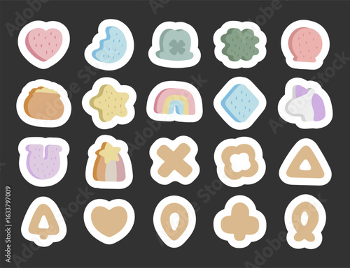 Lucky charms cereal set in scandinavian style with different shapes breakfast snack forms inspired by food symbols perfect for your illustration and creative designs projects