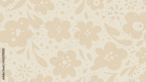 Floral pattern with soft beige flowers and leaves on a light background creating a gentle design